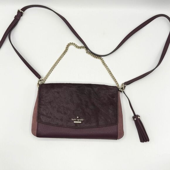 Kate Spade Laurel Way Haircalf Deep Plum Leather Shoulder Crossbody Bag NWOT - Picture 9 of 11